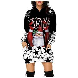 boseucn Weihnachtskleid Damen, Hoodie Kleid Damen Weihnachtsmann Drucken Festlich Weihnachtspullover Weihnachtskleider Hoodie Partykleid Kapuzenpullover Kleid Langarm Weihnachts Pulli Kleider von boseucn