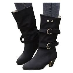 boseucn Winterschuhe Damen, Damen Kniestiefel Cowboy-Stiefel Fransen Klassischer Stiefel Vintage Spitz Stiefel Wildleder Kniehohe Booties Niedrige Absätze Flache Fransenstiefel von boseucn