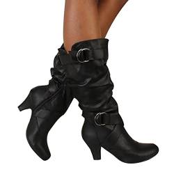 boseucn Winterschuhe Damen, Damen Kniestiefel Cowboy-Stiefel Fransen Klassischer Stiefel Vintage Spitz Stiefel Wildleder Kniehohe Booties Niedrige Absätze Flache Fransenstiefel von boseucn