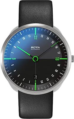 BOTTA 24-Stunden-Automatikuhr TRES 24 (40 mm mit Lederband) (Schwarz/Grün) von botta