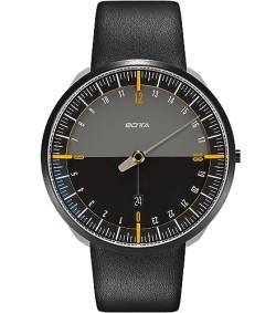 botta 24-Stunden-Einzeigeruhr Herren Schweizer Quarzwerk mit Lederarmband UNO 24(45 mm, Black Edition/Gelb) von botta