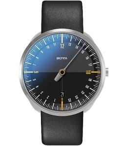 botta 24-Stunden-Einzeigeruhr Herren Schweizer Quarzwerk mit Lederarmband UNO 24 (40 mm, Schwarz/Orange) von botta