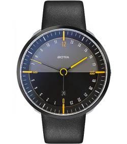 botta Herren-24H-Stunden-Uhr Schweizer Quarzwerk mit Lederarmband TRES 24 (45 mm, Black Edition/Gelb) von botta