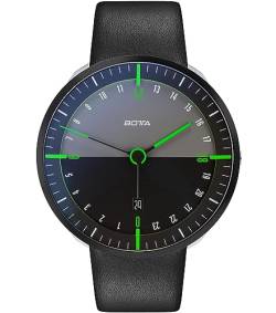 botta Herren-24H-Stunden-Uhr Schweizer Quarzwerk mit Lederarmband TRES 24 (45 mm, Black Edition/Grün) von botta