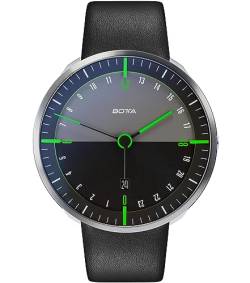 botta Herren-24H-Stunden-Uhr Schweizer Quarzwerk mit Lederarmband TRES 24 (45 mm, Schwarz/Grün) von botta