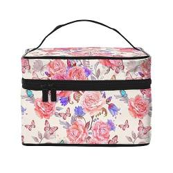 Reise-Make-up-Tasche mit Blumenrose, Schmetterling, für Damen, wasserabweisend, Kosmetiktasche, faltbar, Kulturbeutel, Lehrergeschenk, Blume, Rose, Schmetterling, Einheitsgröße, Kosmetikkoffer von bradkke