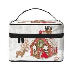 Reise-Make-up-Tasche mit Rentier-Motiv "Happy Christmas", wasserabweisend, faltbar, Kulturbeutel, Lehrergeschenk, Lebkuchenhaus, Einheitsgröße, Kosmetikkoffer von bradkke