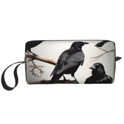 Schwarze Krähenvögel auf einem Ast bedruckte tägliche Aufbewahrungstasche, tragbare einfache Handaufbewahrungstasche, Make-up-Reißverschluss-Reisetasche, kann tägliche Notwendigkeiten, Werkzeuge, von bradkke