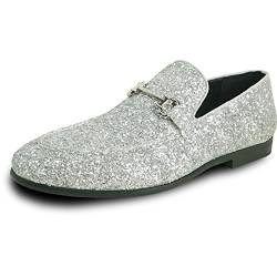 bravo! Herrenschuhe, Abschlussball, Slipper, Schnürschuh, Oxford, Zehenkappe mit Metallic-Glitzer, für Hochzeit, Abschlussball, Schwarz, Blau, Grün, Gold, Rosa, Zinn, Lila, Silber, Rot, silber, 49.5 von bravo!