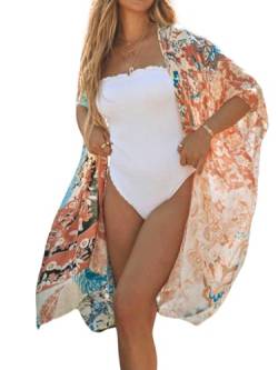 breezy lane Damen Kimono Bikini Cover Up Strickjacke Sommer Blumenmuster Strandkleid Lässige Badebekleidung Cardigan für den Urlaub von breezy lane