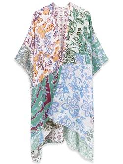 breezy lane Damen Kimono Bikini Cover Up Strickjacke Sommer Blumenmuster Strandkleid Lässige Badebekleidung Cardigan für den Urlaub von breezy lane