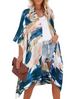 breezy lane Damen Kimono Bikini Cover Up Strickjacke Sommer Blumenmuster Strandkleid Lässige Badebekleidung Cardigan für den Urlaub von breezy lane