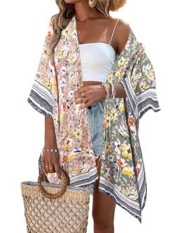 breezy lane Damen Kimono Bikini Cover Up Strickjacke Sommer Blumenmuster Strandkleid Lässige Badebekleidung Cardigan für den Urlaub von breezy lane