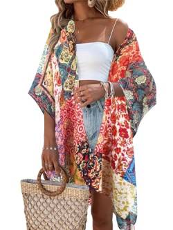 breezy lane Damen Kimono Bikini Cover Up Strickjacke Sommer Blumenmuster Strandkleid Lässige Badebekleidung Cardigan für den Urlaub von breezy lane