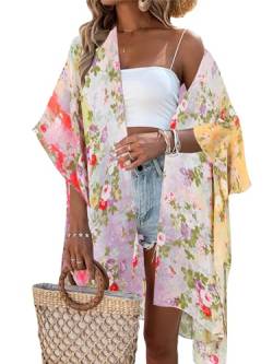 breezy lane Damen Kimono Bikini Cover Up Strickjacke Sommer Blumenmuster Strandkleid Lässige Badebekleidung Cardigan für den Urlaub von breezy lane