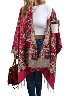 breezy lane Damen Poncho Schal Retro-Stil Bedruckt Umhang Übergroße Decke Cardigans für Herbst und Winter von breezy lane