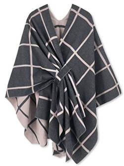 breezy lane Damen Poncho Schal Strick Cape Reversible Wraps Elegant Übergroße Ruana Cardigan Geschenke für Mutter von breezy lane