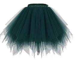 bridesmay Damen Tüll Rock Petticoat Unterrock Kurz Ballett Tutu 50er Rockabilly Tütü Mini Rock Karneval Kostüm Crinoline Dark-Green XL von bridesmay