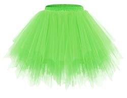 bridesmay Damen Tüll Rock Petticoat Unterrock Kurz Ballett Tutu 50er Rockabilly Tütü Mini Rock Karneval Kostüm Crinoline FluorescenceGreen S von bridesmay