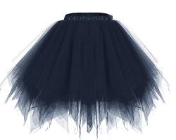 bridesmay Damen Tüll Rock Petticoat Unterrock Kurz Ballett Tutu 50er Rockabilly Tütü Mini Rock Karneval Kostüm Crinoline Navy S von bridesmay