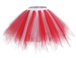 bridesmay Damen Tüll Rock Petticoat Unterrock Kurz Ballett Tutu 50er Rockabilly Tütü Mini Rock Karneval Kostüm Crinoline Red-White L von bridesmay