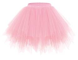 bridesmay Damen Tüll Rock Petticoat Unterrock Kurz Ballett Tutu 50er Rockabilly Tütü Mini Rock Karneval Kostüm Crinoline Rosa Light Coral L von bridesmay