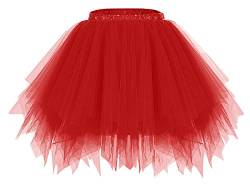 bridesmay Damen Tüll Rock Petticoat Unterrock Kurz Ballett Tutu 50er Rockabilly Tütü Mini Rock Karneval Kostüm Crinoline Rot Red M von bridesmay