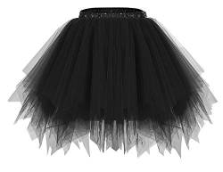 bridesmay Damen Tüll Rock Petticoat Unterrock Kurz Ballett Tutu 50er Rockabilly Tütü Mini Rock Karneval Kostüm Crinoline Schwarz Black L von bridesmay