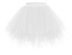 bridesmay Damen Tüll Rock Petticoat Unterrock Kurz Ballett Tutu 50er Rockabilly Tütü Mini Rock Karneval Kostüm Crinoline Weiß White L von bridesmay