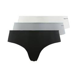 bruno banani Damen Brazilian Charming - Nahtlose Brazilslips, weich und kratzfrei ohne Gummibund, passgenau, atmungsaktive Mikrofaser, elastisch, Größe XS-XL (3 Stück) schwarz/grau/lichtweiß, XS von bruno banani