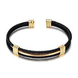budiniao Armband elastischer Edelstahl mehrschichtiges Kabel geflochten offener Charme Marke Handkette Armreifen Schmuckzubehör, Goldschwarz von budiniao