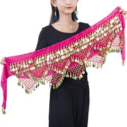 budiniao Bauchtanz Taillenkette zum Aufhängen, dreireihig, Pailletten, Münze, Hüfttuch, modische Kostüme, Requisiten, Kleidung für indische Frauen, Rosenrot von budiniao