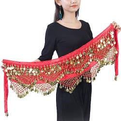 budiniao Bauchtanz Taillenkette zum Aufhängen, dreireihig, Pailletten, Münze, Hüfttuch, modische Kostüme, Requisiten, Kleidung für indische Frauen, Rot von budiniao