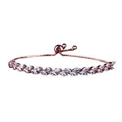 budiniao Damen Tennis Kordelzug Armband, luxuriöser geometrischer Zirkon, einfacher Stil, Glitzer Armband, verstellbare Kette für Hochzeit, Roségold von budiniao