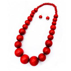 budiniao Holzperlen Halskette Modeschmuck Übertrieben für Frauen Halsketten Anhänger Accessoires Mädchen Ästhetischer Pullover, Rot von budiniao