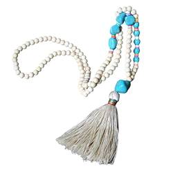 budiniao Männer Halskette Quaste Perle dekorative hängende Pullover Anhänger böhmischen stilvollen Halsschmuck lässige Strandkleidung, Beige von budiniao