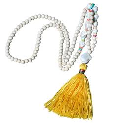 budiniao Männer Halskette Quaste Perle dekorative hängende Pullover Anhänger böhmischen stilvollen Halsschmuck lässige Strandkleidung, Gelb von budiniao