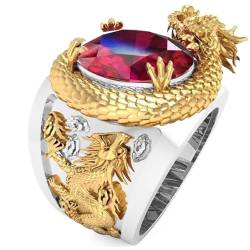 budiniao Sterling Silber Drachen Ring 3D Dreidimensionaler Stil Ausgezeichnete Kupfer Luxus Farbe Drachen Muster Männer Ringe, zehn von budiniao