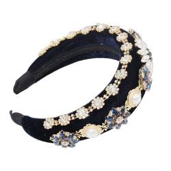 budiniao Strass Stirnband für Frauen, einzigartiges und exquisites Haarband mit Blumen Schaum Geometrie, Blumen Show Stirnband, dehnbar, Blau von budiniao