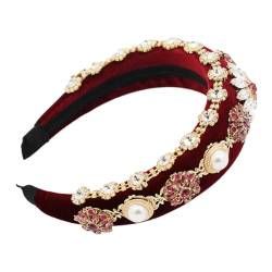 budiniao Strass Stirnband für Frauen, einzigartiges und exquisites Haarband mit Blumen Schaum Geometrie, Blumen Show Stirnband, dehnbar, Rot von budiniao