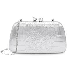 bwszrosa Damen-Clutch, Abendtasche, Umhängetasche aus PU mit Krokodilprägung in Metallic-Optik (Silber) von bwszrosa