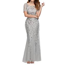 Abendkleid Damen Lang Abendkleid Damen 1920er Jahre Great Gatsby Kleid Damen Hochzeitskleid mit Pailletten Quaste Partykleid V-Ausschnitt Ärmellos Gatsby Abendkleid Festlich Ballkleid mit Quaste von callmo