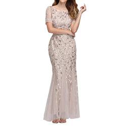 Abendkleid Damen Lang Abendkleid Damen 1920er Jahre Great Gatsby Kleid Damen Hochzeitskleid mit Pailletten Quaste Partykleid V-Ausschnitt Ärmellos Gatsby Abendkleid Festlich Ballkleid mit Quaste von callmo