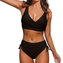 Badeanzug Damen Damen Bikini Set Crossover Low Rise V-Ausschnitt Gestreift Bikinioberteil Push Up Blumenmuster 2tlg Bikini Damen Set Streifendruck Sexy Ruched Bauchweg Damen Bikini Set Bademode von callmo