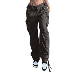 Damen Cargohose Baggy Y2K Track Pants Mit Kordelzug Low Waist Breites Bein Aesthetic Vintage Oversize Freizeithose 90er E-Girl Streetwear von callmo