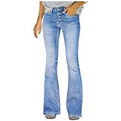Damen Jeans Stretch High Waist 90er Jahre Vintage-Jeans mit Knopfleiste Hoher Taille Ausgestelltem Bein Frauen Hoher Bund Distressed Klassischer Dehnbarer Denim-Schlag von callmo