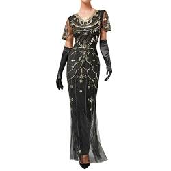 Elegant Abendkleid Damen 1920er Jahre Great Gatsby Kleid Hochzeitskleid mit Pailletten Quaste Partykleid V-Ausschnitt Ärmellos Festlich Ballkleid von callmo