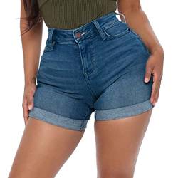 Kurze Sporthose Damen Push Up Damen Jeans Shorts High Waist Stretch Bermuda Shorts Sommer Kurz Jeanshose Sexy Slim Fit Hotpants Lässig Kurz Denim Hose Teenager Mädchen Basic Denim Shorts mit Tasche von callmo