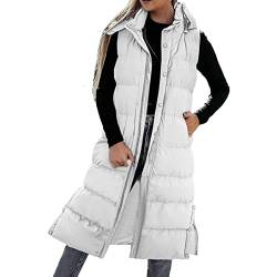 Mantel Damen Schwarz, Weste Damen Lang Daunenweste Damen Lang Wintermantel Vest mit Kapuze Weste Mantel Ärmellose Warmer Daunenmantel mit Taschen Steppweste Damen Daunenjacke Steppjacke Outdoor Lange von callmo