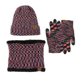 Mutze Schal Set Damen Grau, Winter Strickmütze Hut Hals Warmer Schal, Touchscreen Handschuh Set 3Pcs Fleece gefüttert Schädel Cap für Männer Frauen von callmo